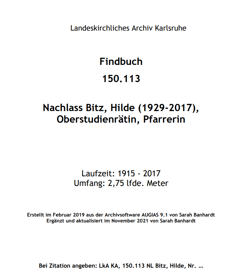 Findbuch Hilde Bitz